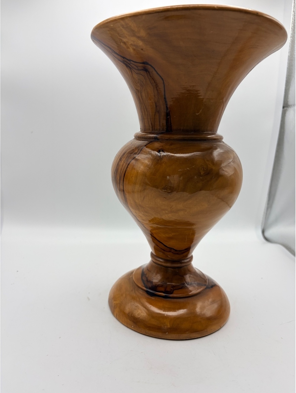 Vintage turned olive wood vase. Rustic and hand crafted.
